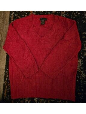 Grace Elements Red V-Neck Fuzzy Knit Sweater - Petite Small